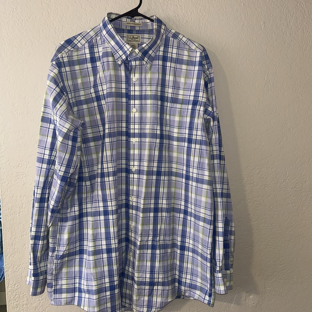 L.L. Bean Men's Long Sleeve Cotton Tall Large Button Down Plaid Shirt